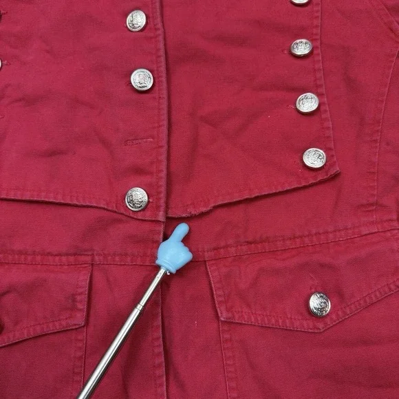 Raw Blue Military Jacket Large Red Embroidered Patch Button Coat - Picture 10 of 16